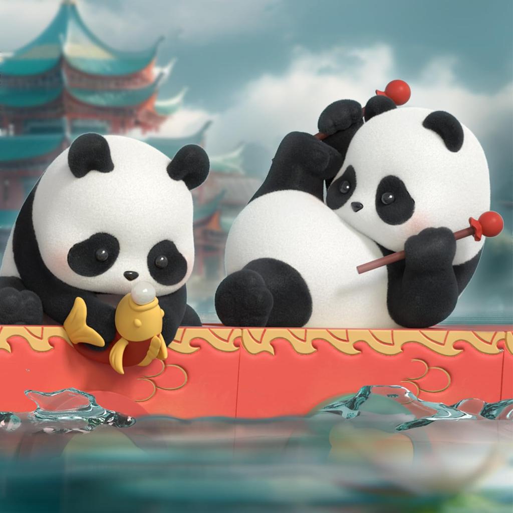 52TOYS BLINDBOX Panda Roll Dragon Boat Racing Series Blind Box Trading Figure, Haired Panda Figure, Collectible Figure, Dragon Boat, Painted,