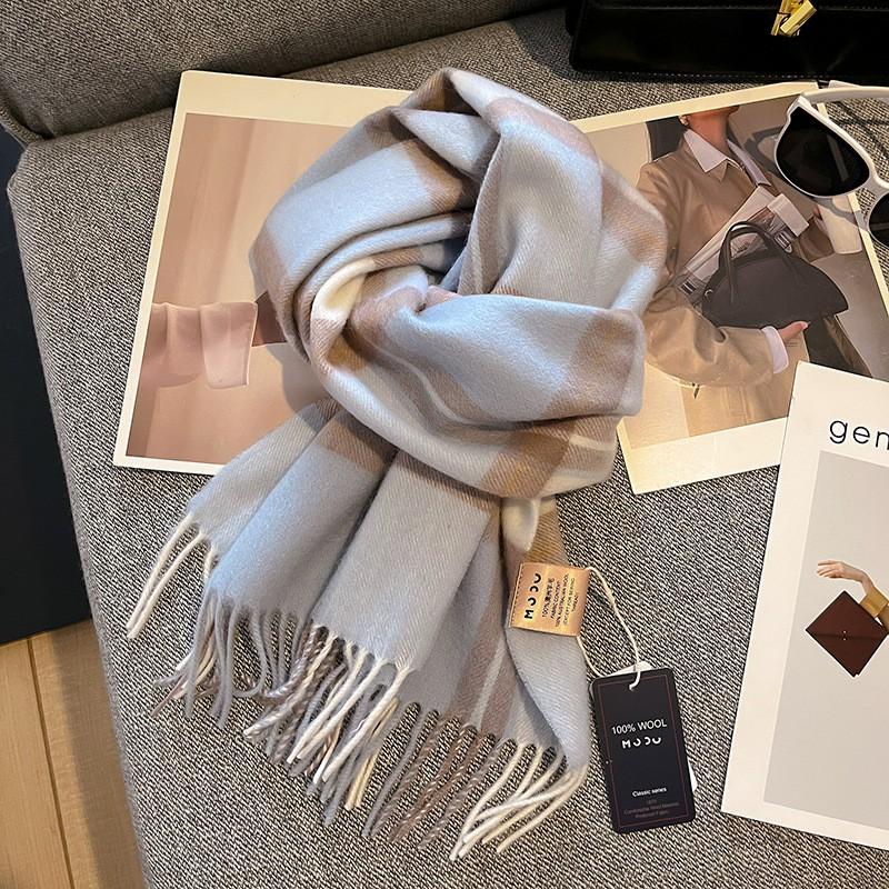 100% Wool Plaid Scarf Women Men Winter Warm Long Neck Wrap Fashionable Chic Shawl With Tassels