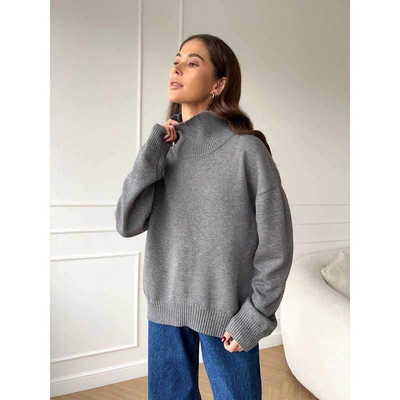 Womens Oversized High-Neck Knit Pullover Sweater Soft Thick Plain Color Casual Long Sleeve Top