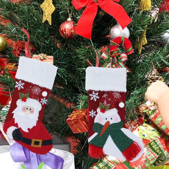 Christmas Stocking Snowman Santa Design Soft Xmas Stockings with Plush Cuff Fireplace Hanging Socks Candy Bag for Tree Fireplace Window Staircase