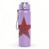 1PC Red five point star minimal print 750ml colorful plastic sports water bottle leakproof pop up lid with straw for outdoor work home use
