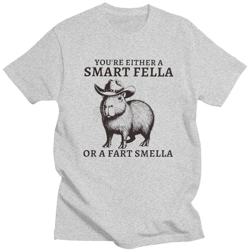 Funny Capybara YouRe Either A Smart Fella Or A Fart Smella Tshirt Unisex Short Sleeves Clothing Loose Fit 100 Cotton Tee Tops
