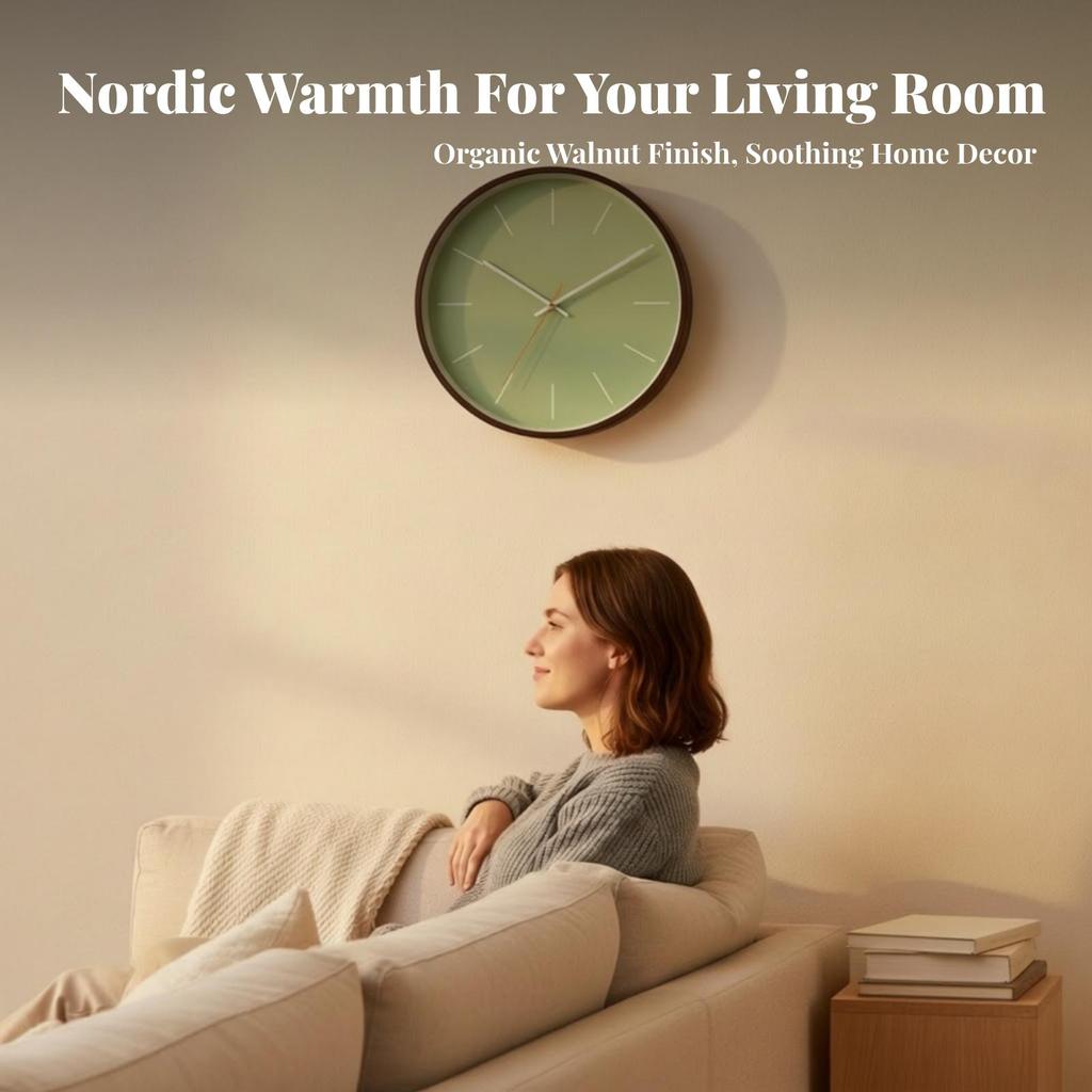 Wall Clock with Wood Frame Round for Living Room, Hallway