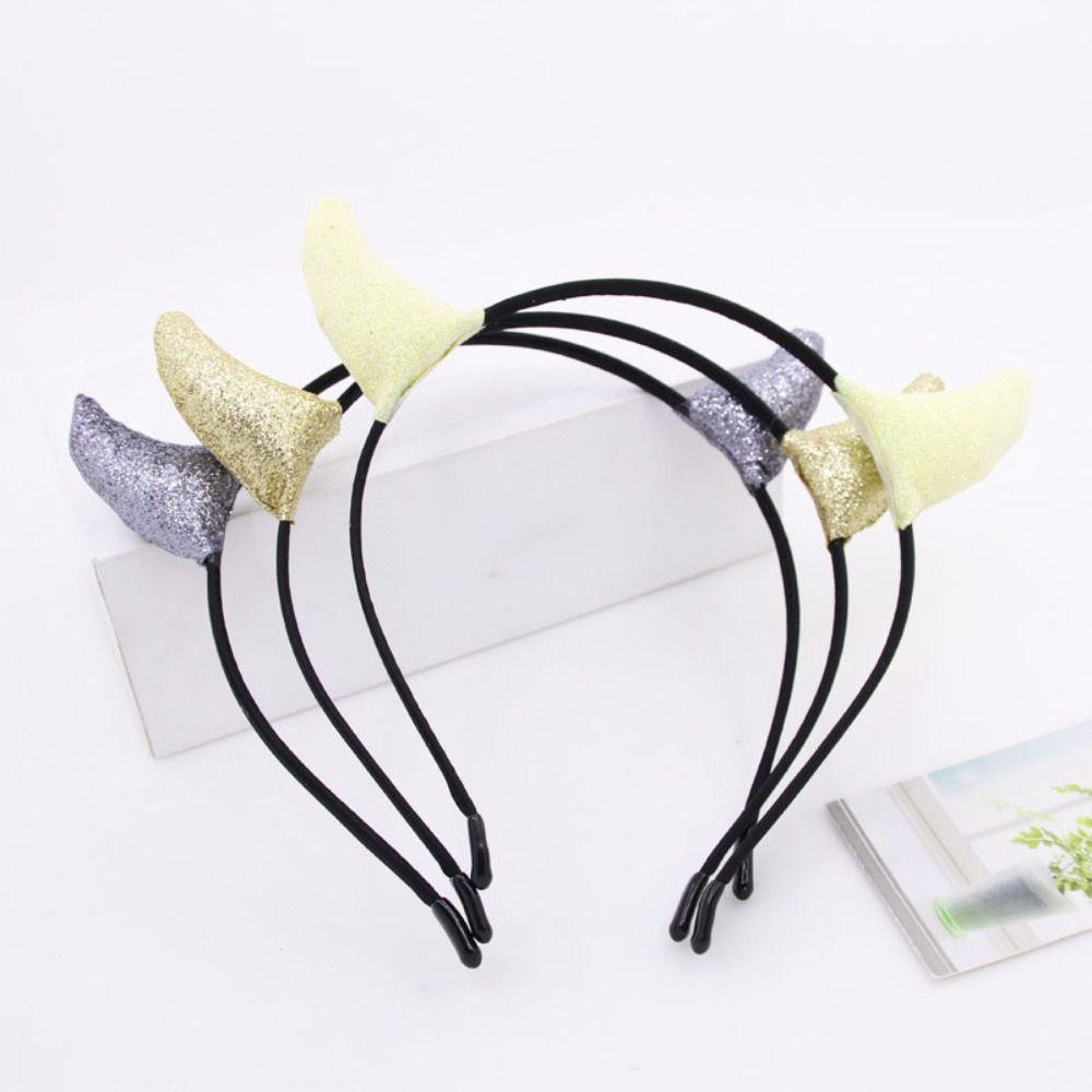 Glitter Cow Horn Hairband Cloth Halloween Hair Hoop Funny   Adult