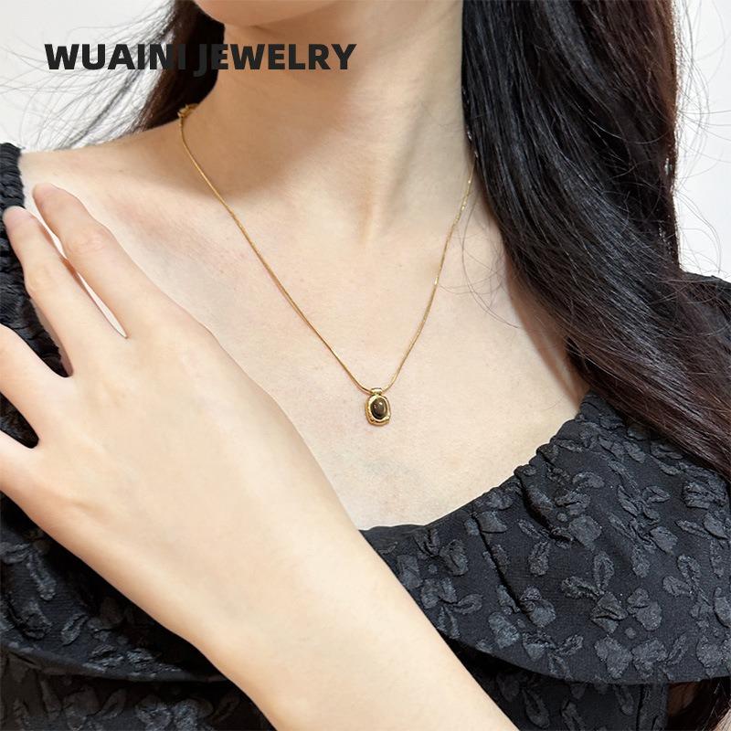 Maillard Caramel Tiger's Eye Stone Beaded Necklace Femininity Versatile Premium Sense Clavicle Chain Natural Stone Handmade