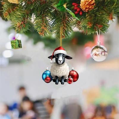 Christmas Hanging Flat Acrylic Cute Sheep Pattern Christmas Tree Hanging Decoration Festive Home Hooks For Chandelier Crystals