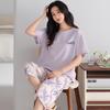 Women's Summer Pajama Set: Thin Modal Cotton Silk, Short Sleeve, Seven-Point Pants, Casual Wear.