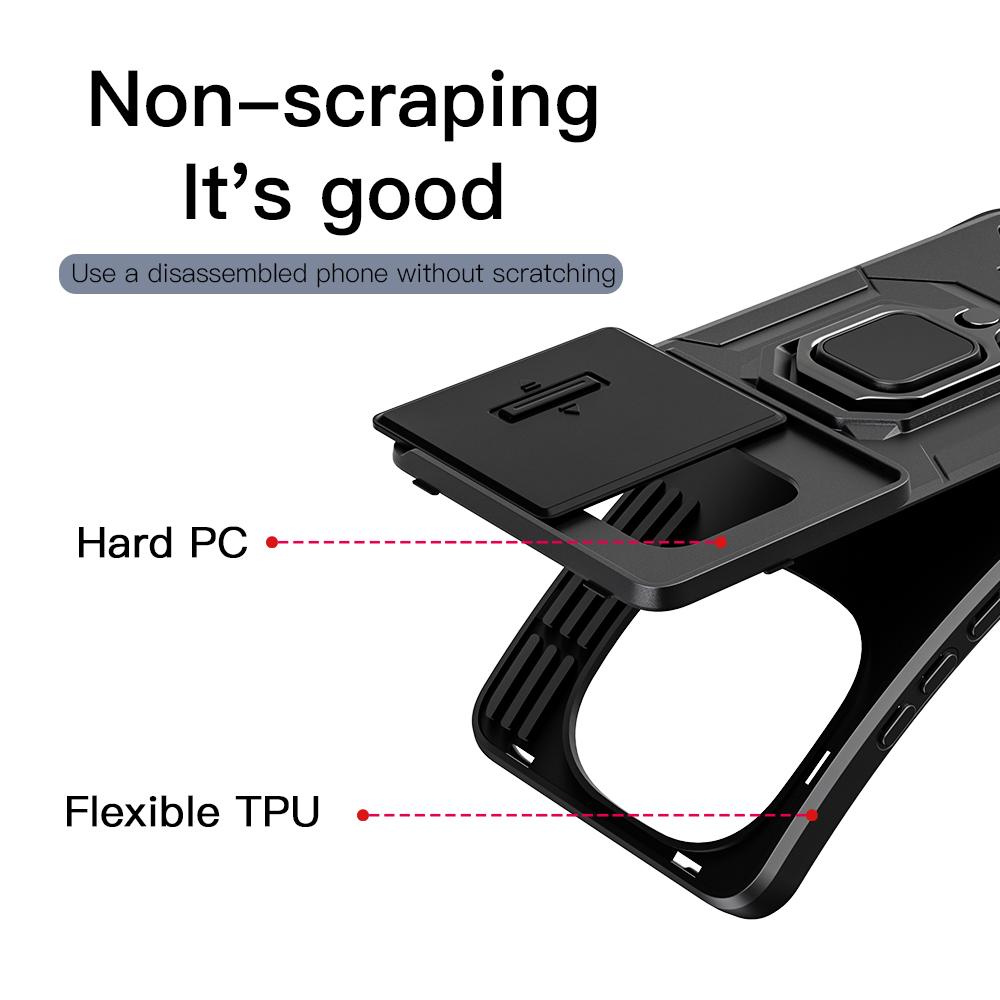 KEYSION Husă Armură Rezistentă la Șocuri pentru IQOO 13 5G Glisantă Push Pull Protecție Lentilă Cameră Inel Suport Acoperire Spate Telefon pentru IQOO 13 5G