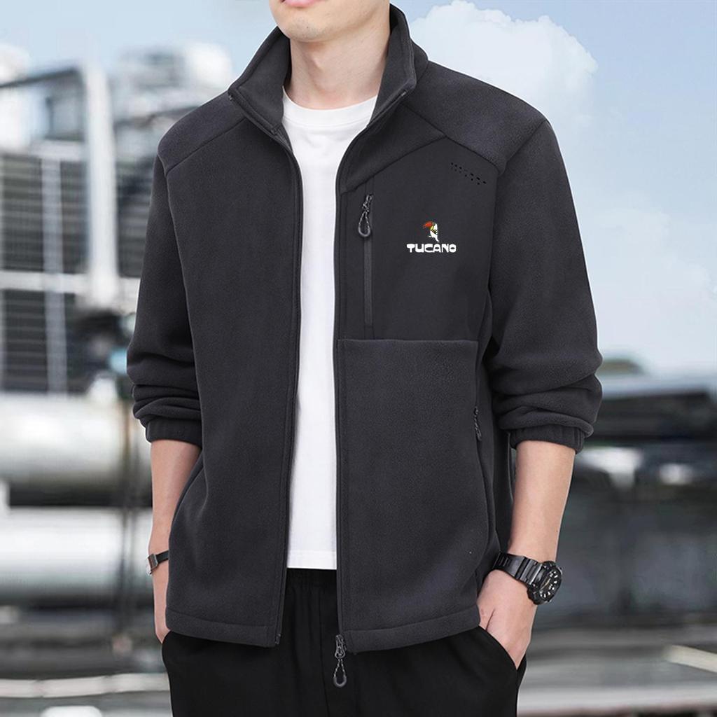 Woodpecker Men's Thickened Fleece Hoodie Jacket - Warm Stand Collar for Autumn/Winter Outdoor Sports