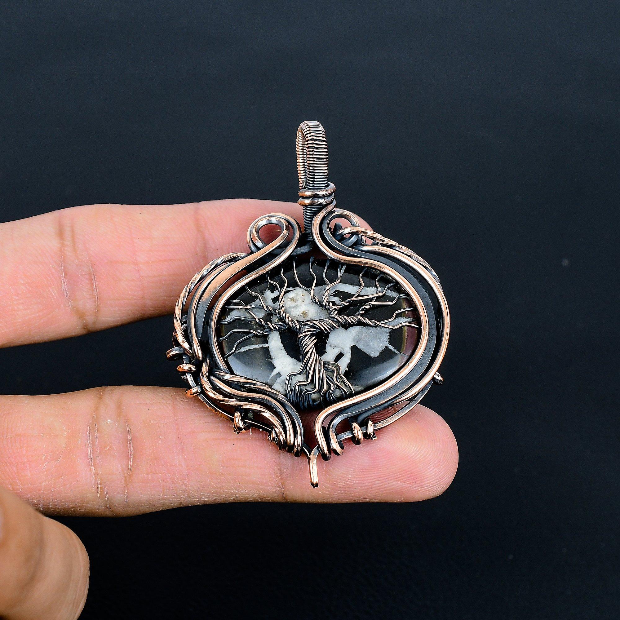 

Подвеска с окаменелостью трещины грязи, Ювелирные изделия из драгоценных камней, обернутые медной проволокой 999 пробы, Подвеска ручной работы «Древо жизни», На День благодарения 2.36 Inches