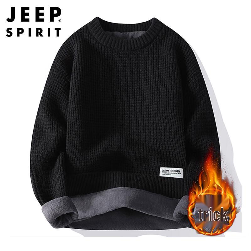 JEEP SPIRIT Men's Winter Fleece-Lined Crew Neck Knit Sweater