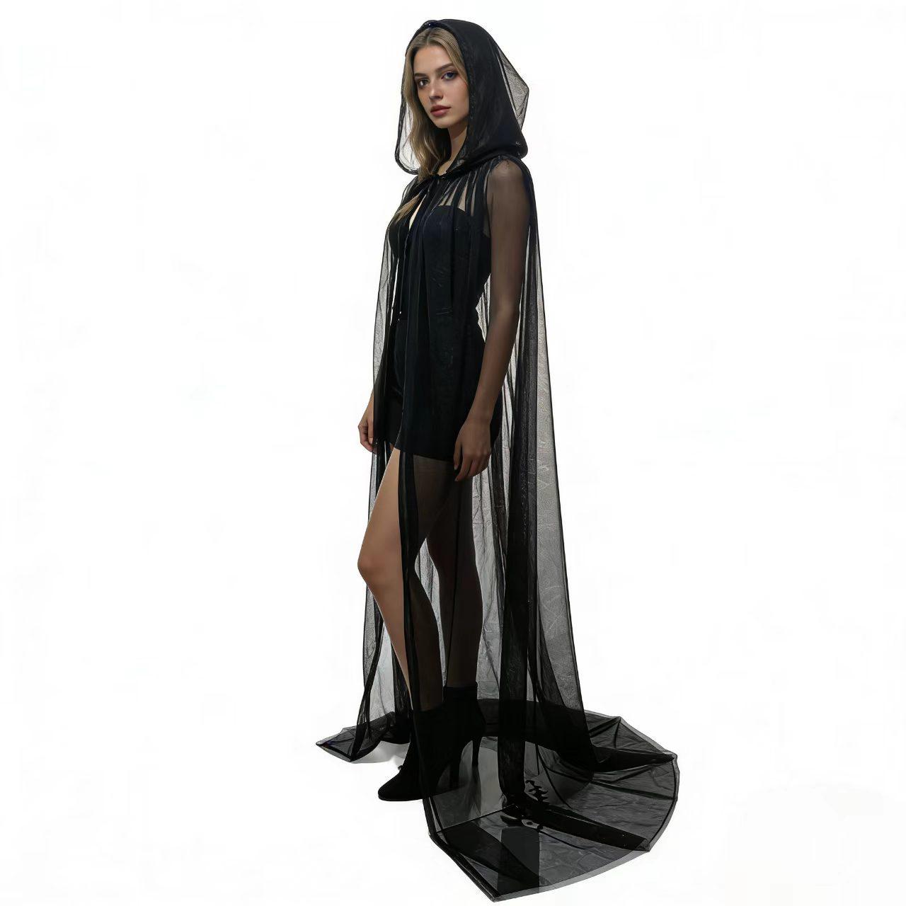 Halloween Witch & Grim Reaper Mesh Hooded Cloak for Cosplay & Dance Parties 120 cm