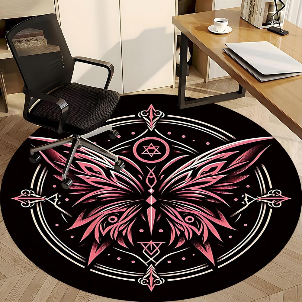 1 alfombra redonda de mandala de mariposa para oficina, debajo de sillas de oficina, dormitorio, sala de estar, decoración del hogar, decoración de habitación, disponible en varios tamaños