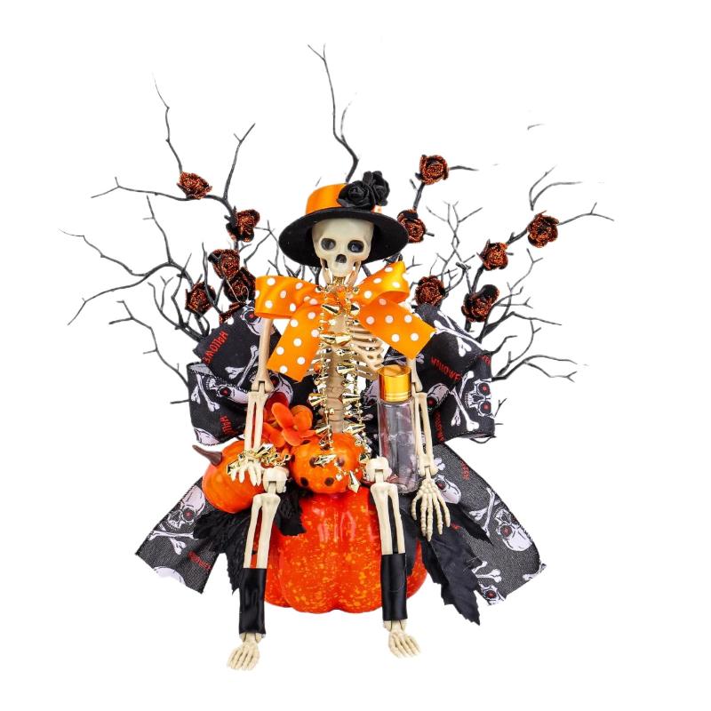 Halloween Skull Pumpkin Statue Halloween Horror Decoration Realistic Skull Halloween Skull Skeleton Pumpkin Window Decoration