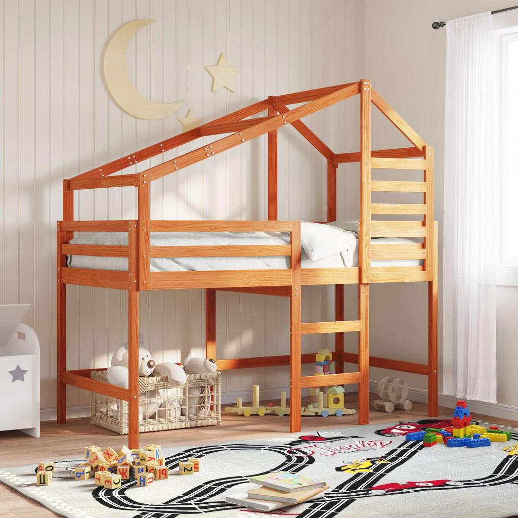 Loft Bed Frame Wax Brown 90 X 190 Cm Solid Pine Wood