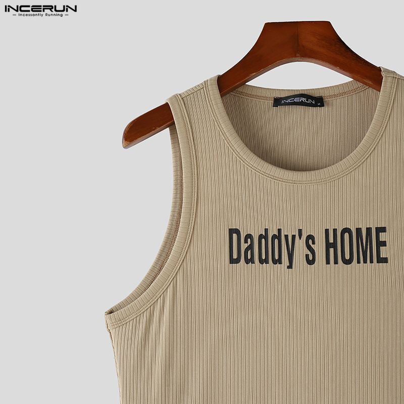INCERUN Summer Men Sleeveless Print Ribbed Casual Sport Tank Tops Vest