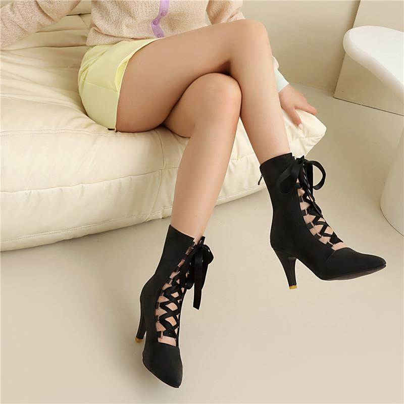 Women's High-heeled Short Boots, Sexy European and American Style, Pointed Thin Heel Large Size Single Boots