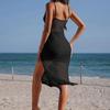 3D Häkel Maxikleid mit hohem Schlitz, Spaghetti-Trägern und Cut-Outs