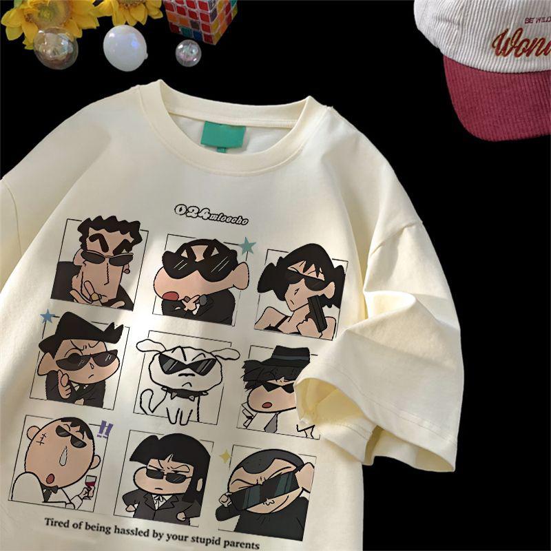 

2025 Summer Womens Clothes Streetwear Crayon Shin Chan Print Cartoon T Shirt Tops Unisexs Womens Clothes 100Cotton T Shirts M