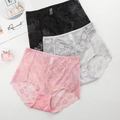 Plus Size Lace Sexy Ladies Underwear High Waist Lace Body Shaping Breathable Transparent Nude Seamless Briefs