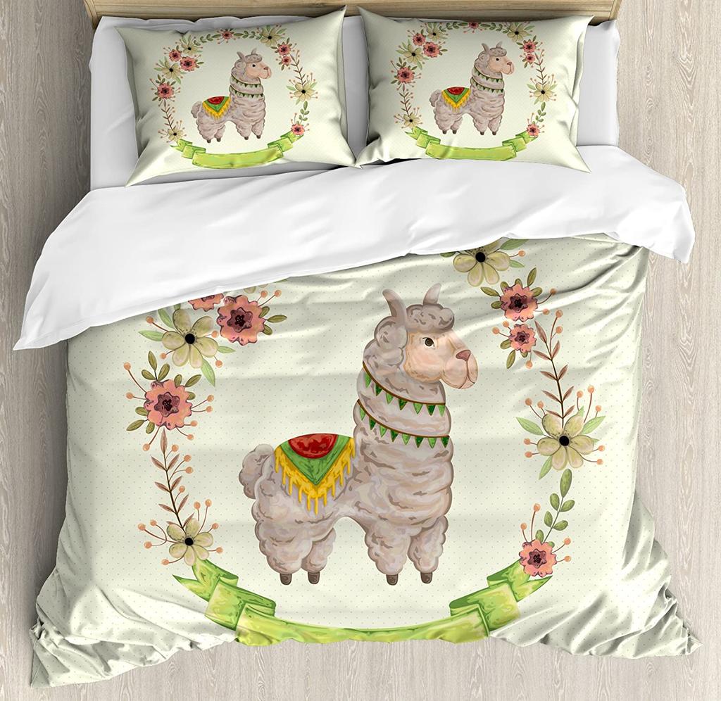Llama Bedding Set Cute Llama With Candy Cane Hearts Fun Pat 3pcs Duvet Cover Set Bed Set Quilt Cover Pillow Case Comforter Cover