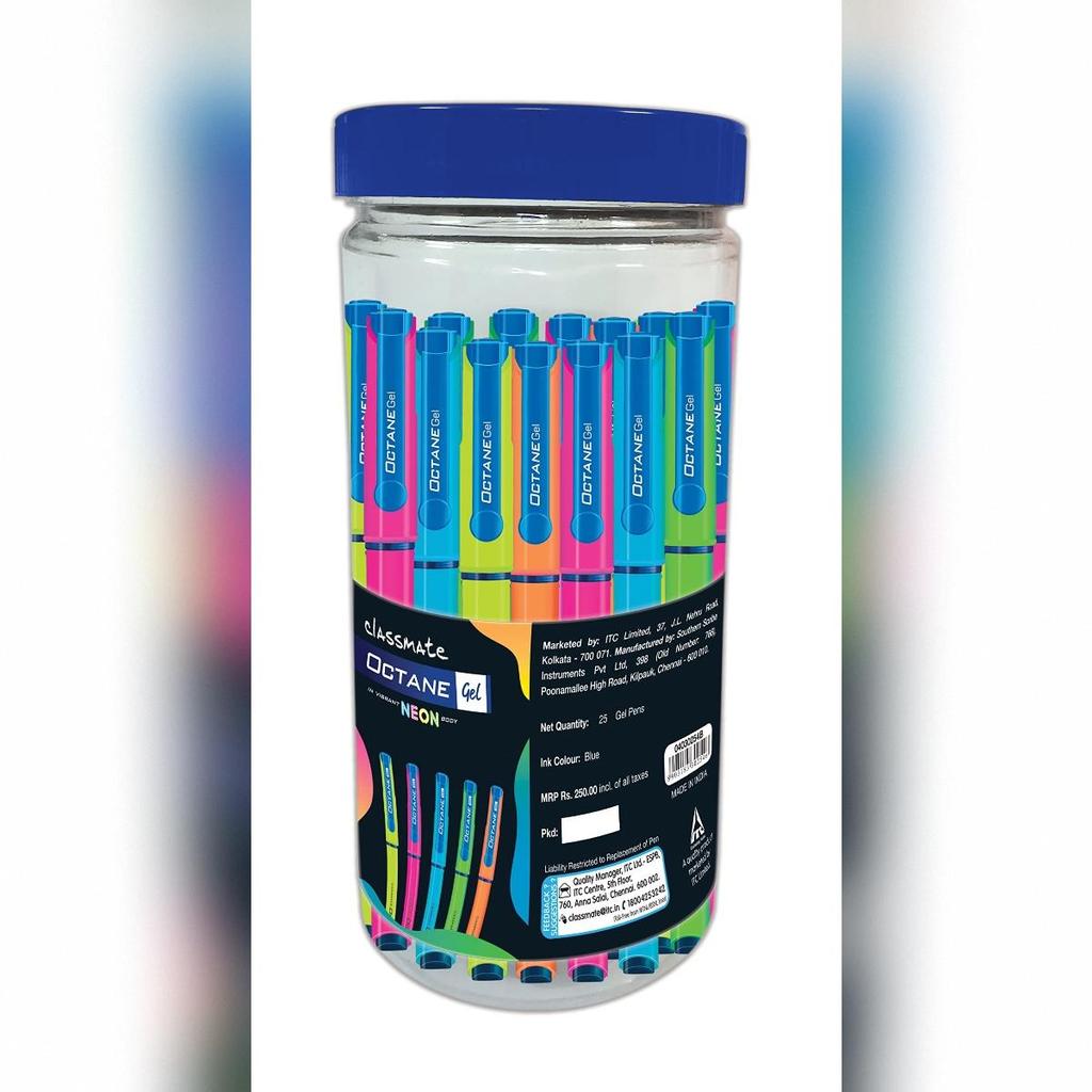 Classmate Octane Gel Pen- Neon Series (Blue)- Pack of 25 + 10 Gel Refills FREE