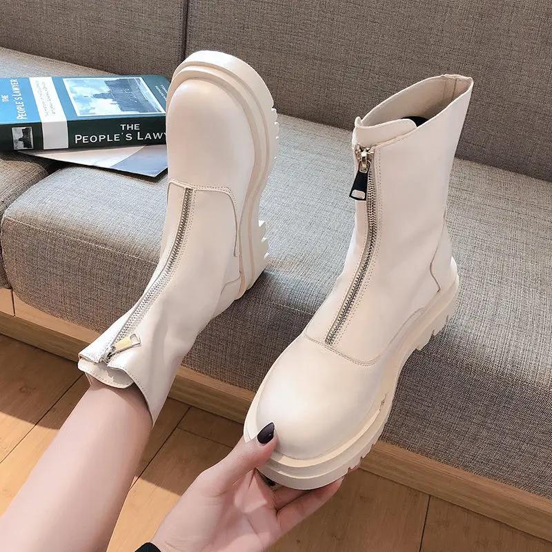 2025 Spring New Women's Boots Fashion Simple British Style Front Zipper Women's Shoes