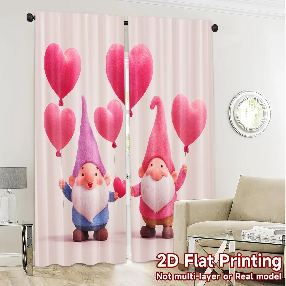 2D Flat Printing  JIT 2pcs   Curtains (Without Rod) Gnome Love Parade Chic Curtains&Window Treatment Yarn Curtains All Seasons