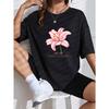 White T Shirt With Pink Lily Flower And Bible Verse Luke 12 27 For Women Casual Wear Summer Outfit