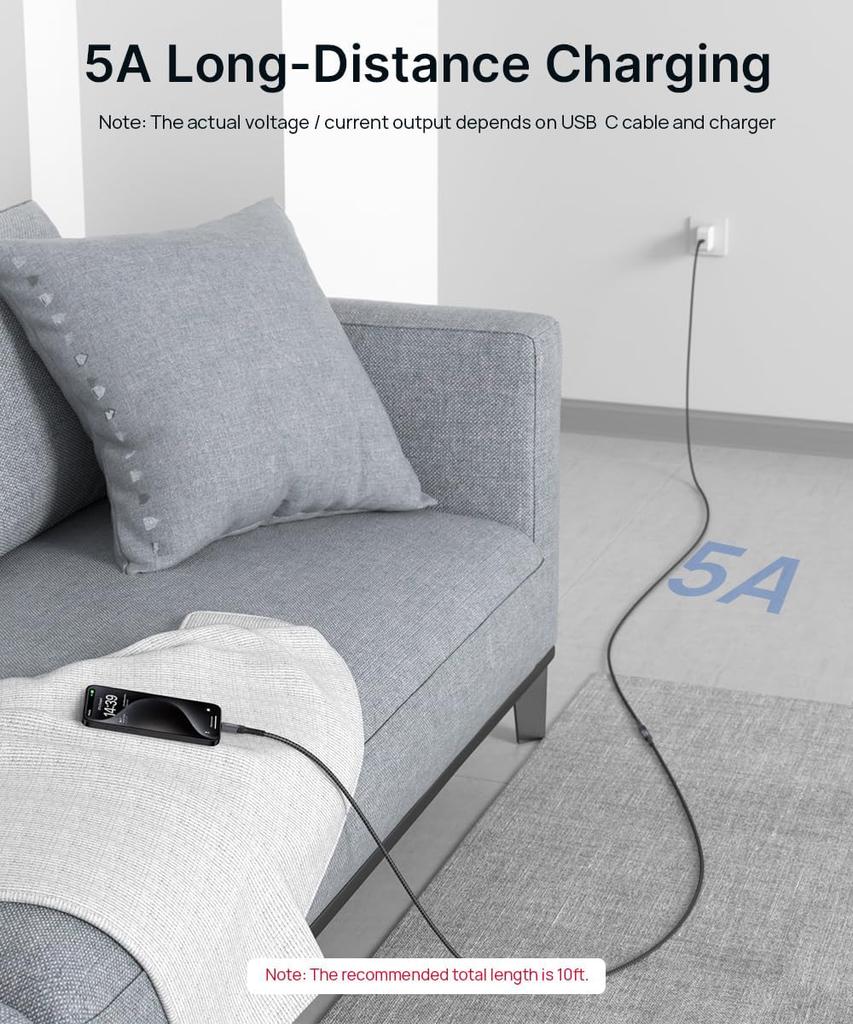 JSAUX USB C Extension Cable 2M USBC Extension Cord Male to Female PD Compatible High Speed 10Gbps Synchronous Transfer Compatible with iPhone Type C