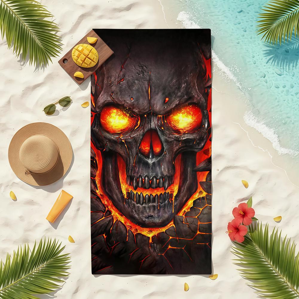 Skull Flame Towel Sports Quick Dry Travel Camping Sandproof Soft Light Large Beach Towel