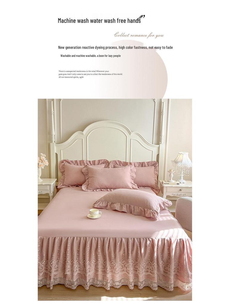 Juego de Falda de Cama de Encaje Coreano: Protector de colchón antideslizante con volantes estilo princesa para camas individuales/dobles