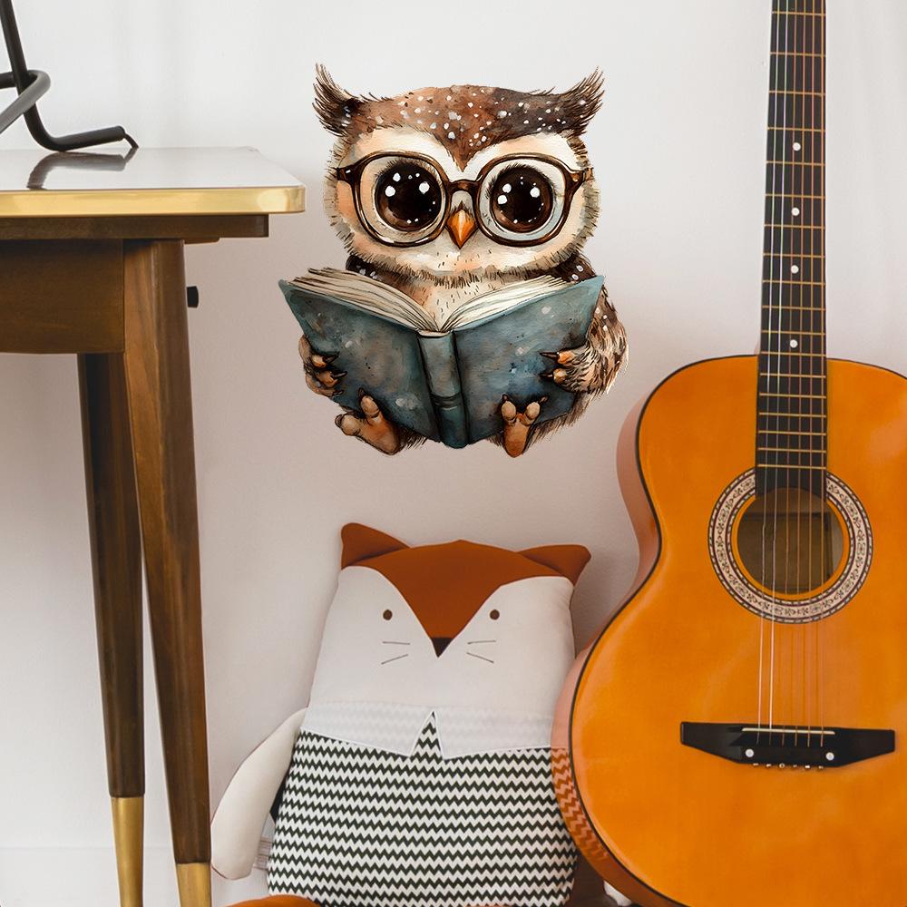 Cartoon Carefully Read The Book Owls Bedroom Study Home Background Decoration Wall Stickers