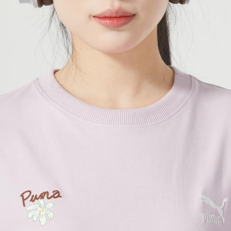 PUMA Floral Print Fitness Training Round Neck Short Sleeve T-Shirt Women Tops Purple 625811-60