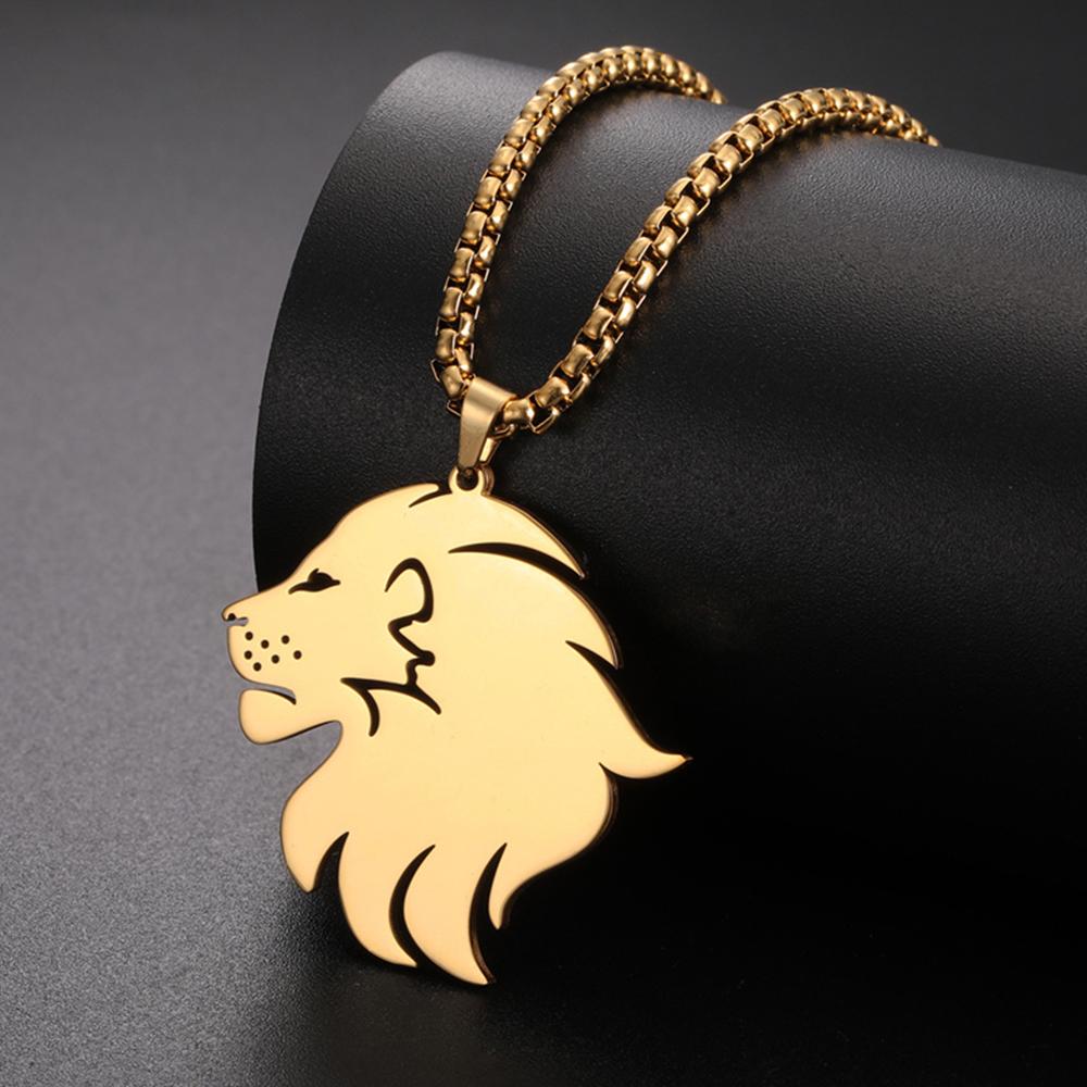 Punk Lion Head Pendant Necklace for Women Men Rock Hip Hop Animal Charms Choker Stainless Steel Box Chains Party Jewelry Gifts