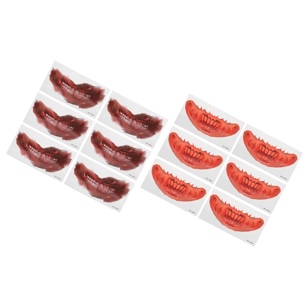 6 Blatt Halloween Tattoo Sticker Horror Mund Wasserdicht Narbe Schorf Langlebig Streich Temporäres Tat