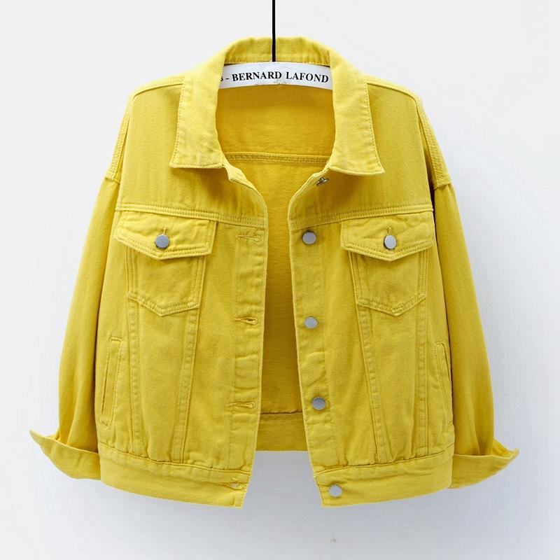 Solid Short Women's Denim Coat Spring Autumn Female Loose Jeans Jacket Purple Student Casual Outwear White Pink Yellow Red Black