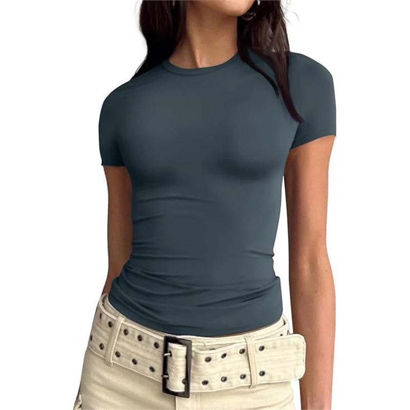 

Базовый женский кроп-топ Fashion Queen с низким вырезом и коротким рукавом Extra Large синий