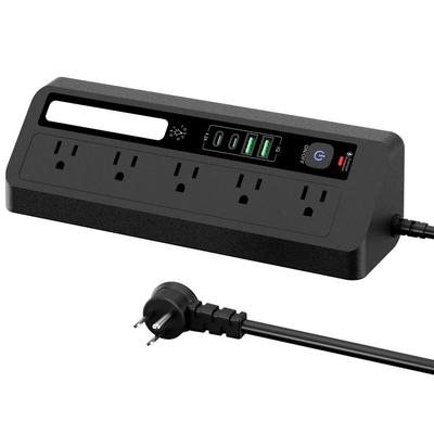 Touch Activated Desktop Charging Strip 3 Color Flame-Retardant Shell Multi Outlet Power Socket 2AC 2USB Compact Portable