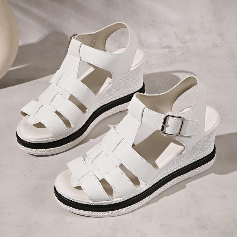 Sandales Plateformes Larges pour Femmes, Sandales à Semelle Compensée à Bride Unique, Pantoufles d'Été d'Extérieur pour Femmes