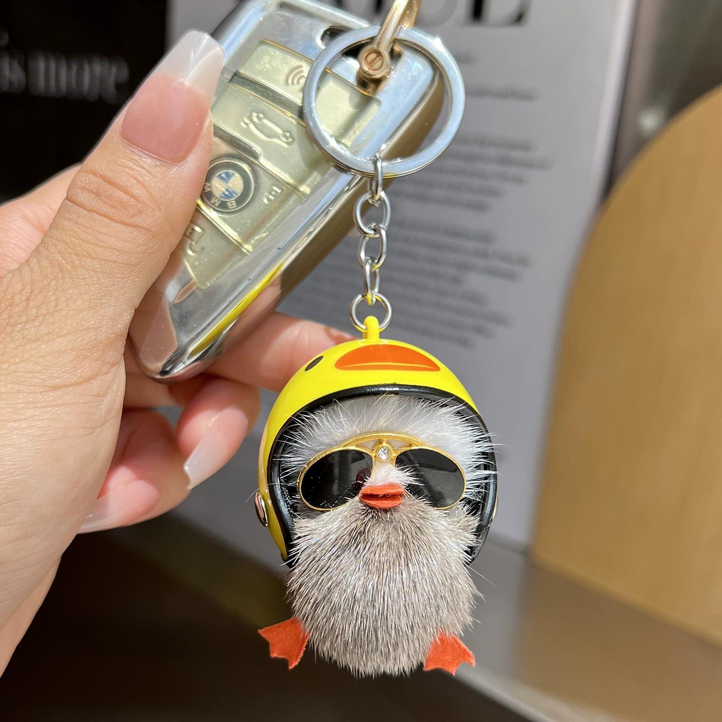 

Милий брелок для ключів у вигляді маленького жовтого каченяти з хутра норки, плюшева лялька, підвіска для шкільного рюкзака, дитячий подарунок