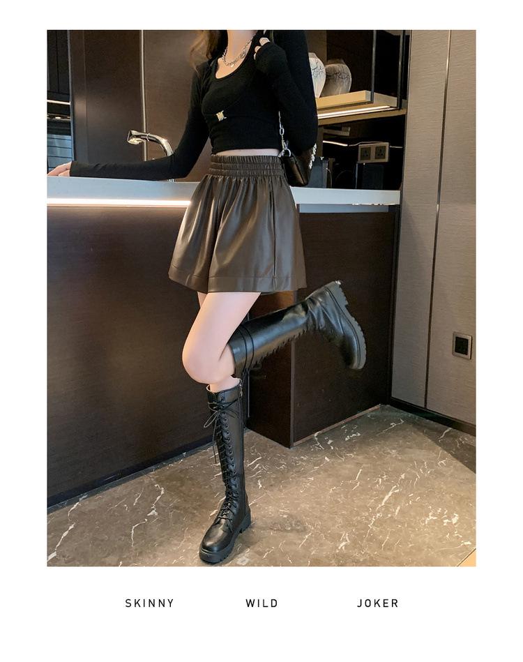 Women's High-Waisted Leather Shorts - Autumn/Winter Plus Size Wide-Leg Slimming Outerwear 2026
