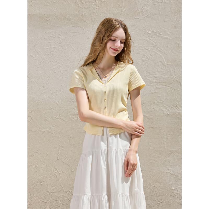 Sancai 2025 Summer Lace V-Neck Crop T-Shirt S