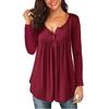 Ladies Fashion V-neck Button Pleated Long-sleeved Sleeves Two-wear Loose Top