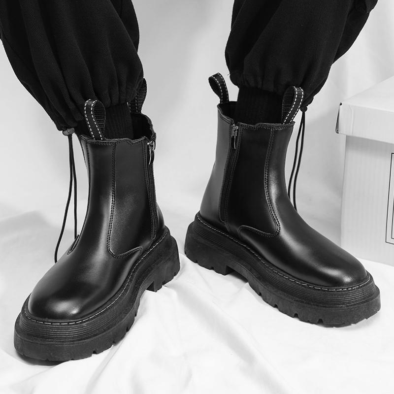 Fashion 2024 Split Leather Chelsea Boots for Men Platform Ankle Boots Male Thick Bottom Motorcycle Boots Spring Mens Chunky Casual Shoes