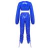 Waterproof Vinyl Long Sleeve Crop Top and Elastic Waist Capri Pants Set with Back Zipper Side Drawstrings for Women Fitness Workout