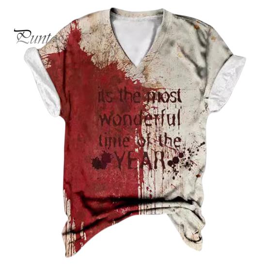 Dámské tričko s výstřihem do V Krátký rukáv Horor Halloween Tričko s krevním potiskem Tričko Tenké Pružné Cosplay Festivaly Pulovry