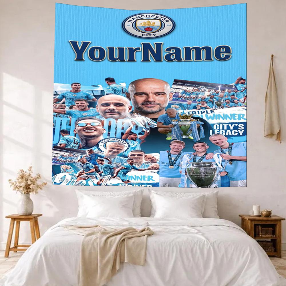 Manchester City Benutzerdefinierte Ihr Name Wanddekoration Wandteppich Kunst Für Haustier-Gedenken Geburtstag Hochzeitsparty Kulisse Familien Geschenk