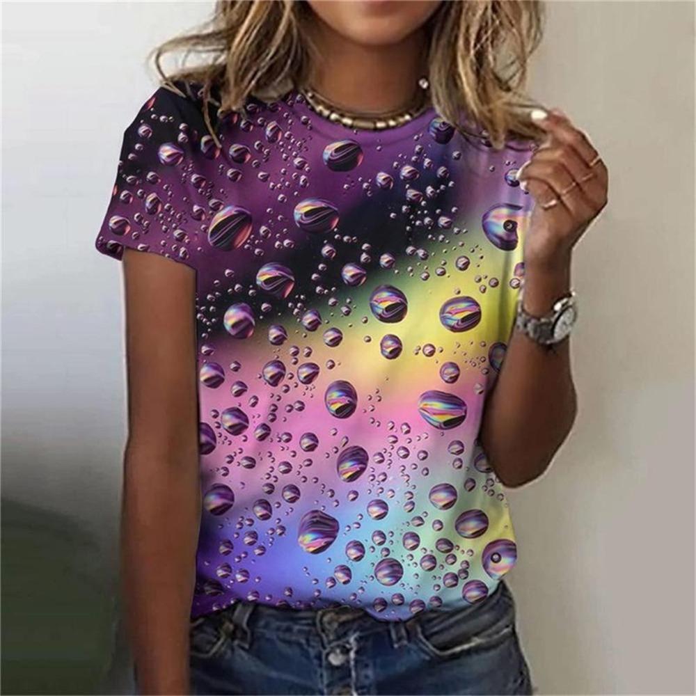 Women Clothing Harajuku Leisure Loose Breathable Short Sleeve Summer Personality Gradient Water Drops 3d Print