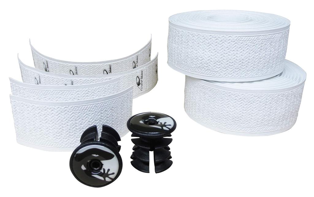 Lizard Skins DSP Bar Tape with Bar End Diamond White V2, 1.8mm Thick, Screw-in Plugs,